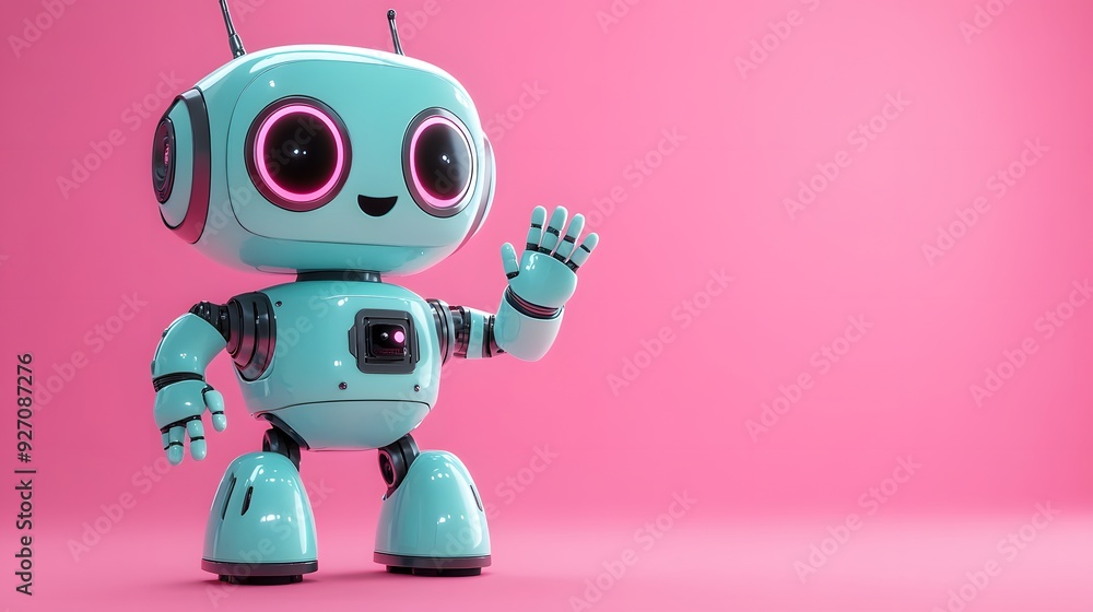 Cute Robot Waving Hello on Pink Background. Cute Robot Waving Hello on Pink Background.