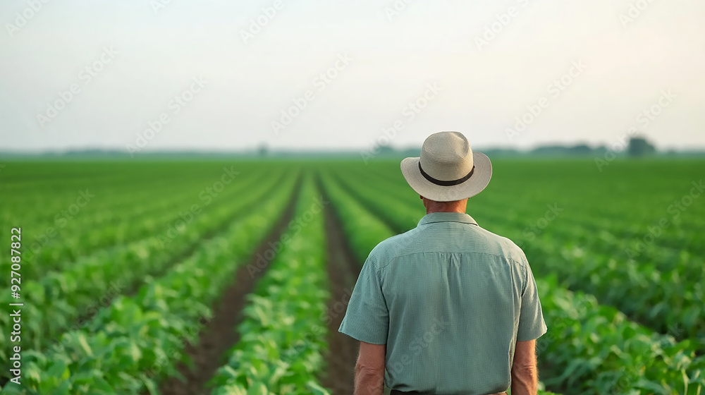 custom made wallpaper toronto digitalA farmer inspecting crops in a vast field of green, with a focus on sustainable farming practices and a healthy environment.