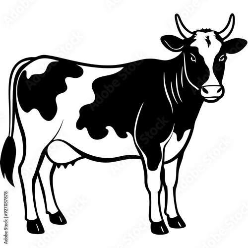 black and white cow vector illustration 