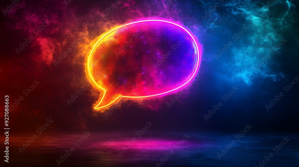 Neon Speech Bubble in Smoke. Neon Speech Bubble in Smoke.