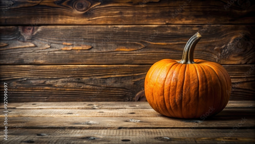A pumpkin sitting on a rustic wooden table, autumn, fall, harvest, Thanksgiving, seasonal, vegetable, orange, gourd, organic, farm