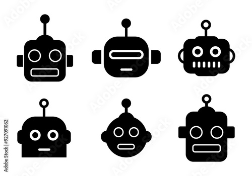 Robot head black and white transparent icon symbol design blank element photo