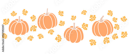 pumpkins separator border for Fall and Thanksgiving season. Vector isolated on white background.