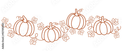 pumpkins separator border for Fall and Thanksgiving season. Vector isolated on white background.