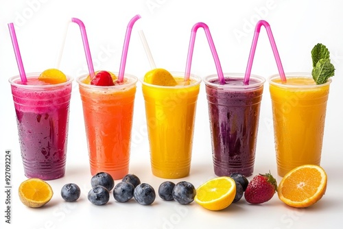 Juices and Floats in Plastic Cup on white background created with Generative AI