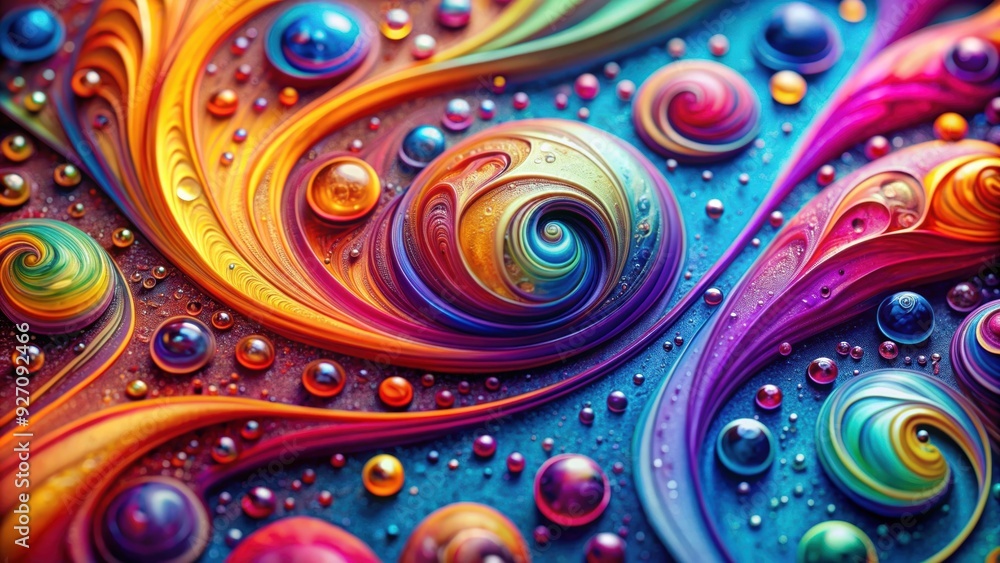 Abstract close-up of colorful swirls with water droplets, showcasing vibrant hues and intricate patterns , abstract Abstract close-up of colorful swirls with water droplets, showcasing vibrant hues and intricate patterns , abstract