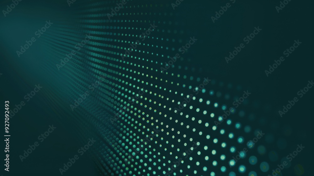 The image features a pattern of small, glowing green dots on a dark green background. The dots form a diagonal line that extends towards the bottom right of the image, creating a sense of depth and mo The image features a pattern of small, glowing green dots on a dark green background. The dots form a diagonal line that extends towards the bottom right of the image, creating a sense of depth and mo