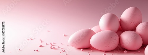  A pile of pink eggs on a pink surface, confetted with sprinkles photo