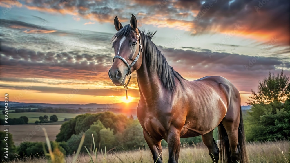 Horse in a Field at Sunset. Horse in a Field at Sunset.