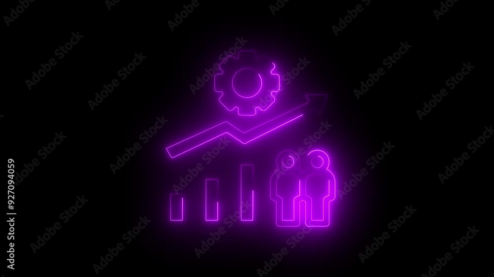 Glowing Neon Gear, Team, and Growth Chart Animation, Futuristic Business and Productivity Concept Glowing Neon Gear, Team, and Growth Chart Animation, Futuristic Business and Productivity Concept