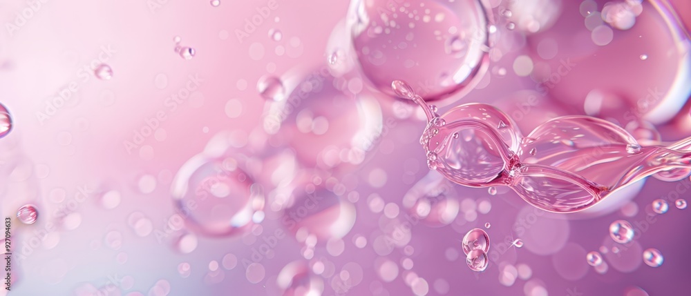 A tight shot of numerous bubbles against a pastel backdrop of pink and blue, adorned with water droplets at their bases A tight shot of numerous bubbles against a pastel backdrop of pink and blue, adorned with water droplets at their bases