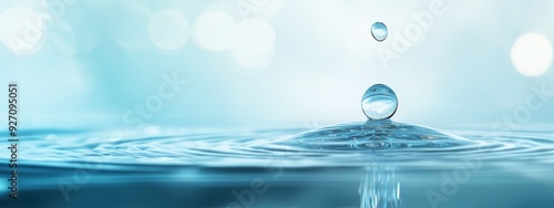  A tight shot of a water droplet above a pool, surrounded by a halo of lights in the background