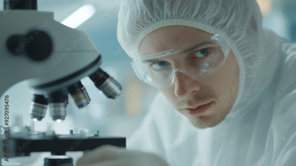 A scientist in a lab, examining a test tube under a microscope, surrounded by advanced equipment. A scientist in a lab, examining a test tube under a microscope, surrounded by advanced equipment.