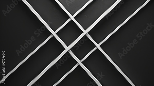 A close-up shot of a black surface with silver lines intersecting in a geometric pattern. The lines create a sense of depth and perspective  while the dark background provides a stark contrast.