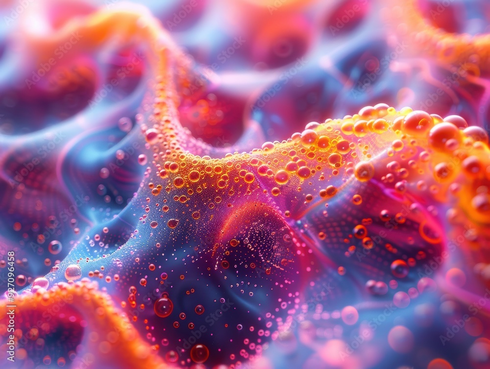 A vibrant 3D scene depicting a complex network of interconnected elements representing a digital ecosystem. 