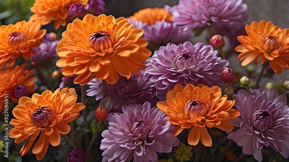 Orange and purple chrysanthemum blossoms Orange and purple chrysanthemum blossoms
