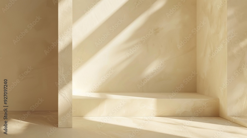 Sunlight streams through a window, casting shadows on a white platform in a minimalist room. The platform is positioned in a corner, and the walls are painted in a soft, off-white color. Sunlight streams through a window, casting shadows on a white platform in a minimalist room. The platform is positioned in a corner, and the walls are painted in a soft, off-white color.