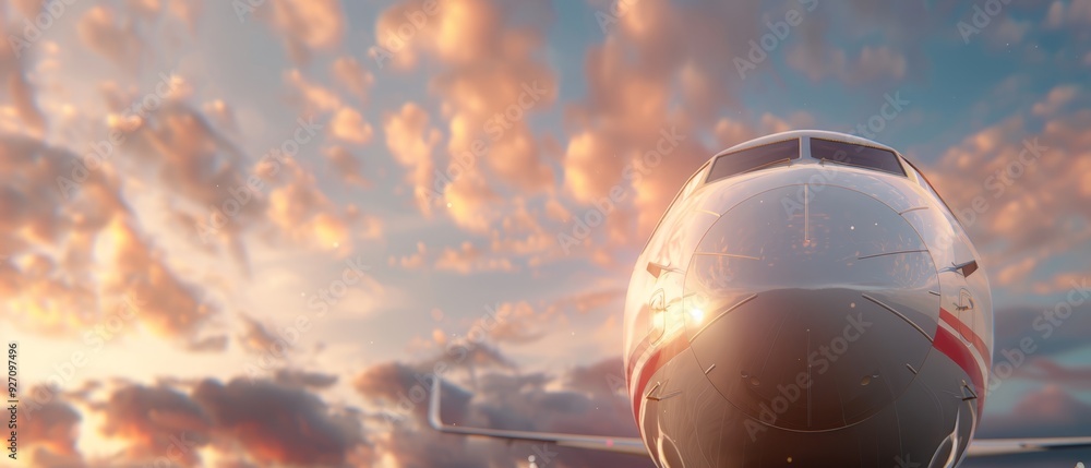 A large jetliner rests on an airport tarmac beneath overcast skies, sun rays piercing through the clouds A large jetliner rests on an airport tarmac beneath overcast skies, sun rays piercing through the clouds