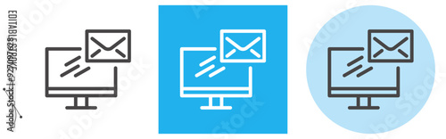 応募、採用通知、パソコン｜ライン・アイコン　[線の編集可能]