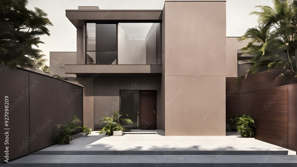 Sleek and Stylish modern house exterior with brown wall. Generative ai Sleek and Stylish modern house exterior with brown wall. Generative ai