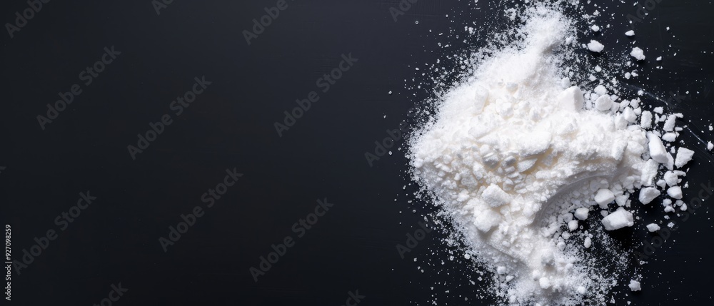 Two piles of white sugar atop black tables next to each other Two piles of white sugar atop black tables next to each other