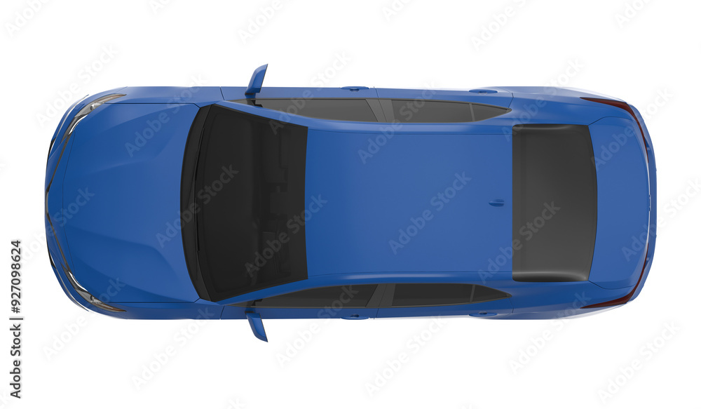 Fotografie blue sedan car top view isolated