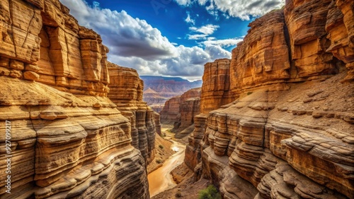 Deep desert canyon with layered rock walls , Desert, Canyon, Sandstone, Geological, Erosion, Crack, Southwest, Landscape, Nature