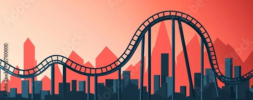 Financial instability, fluctuating economy with rollercoaster graph, flat design illustration
