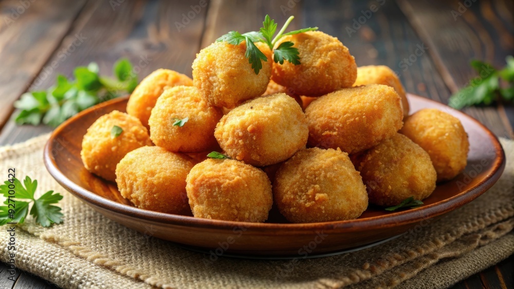 Close up of a delicious tapa of golden fried croquetas on a plate , croquetas, tapas, Spanish cuisine, appetizer, fried food Close up of a delicious tapa of golden fried croquetas on a plate , croquetas, tapas, Spanish cuisine, appetizer, fried food