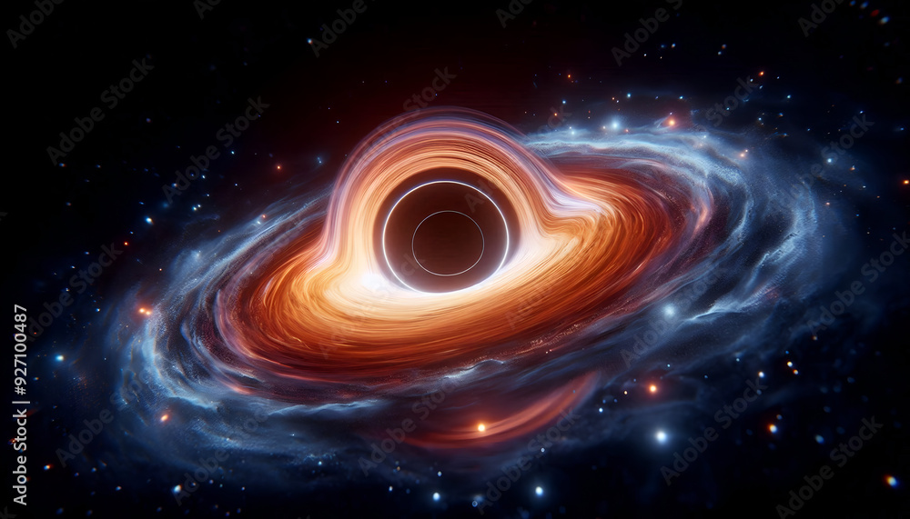 Black hole with singularity in dark space with an accretion disk may look like based on modern understanding. Abstract cosmic explosion in galaxy with vortex circle light effect,wormhole background. Black hole with singularity in dark space with an accretion disk may look like based on modern understanding. Abstract cosmic explosion in galaxy with vortex circle light effect,wormhole background.