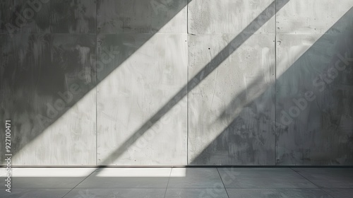 Wallpaper Mural A concrete wall, composed of several panels, is bathed in sunlight streaming through a window. The light casts long shadows across the wall and floor. Torontodigital.ca