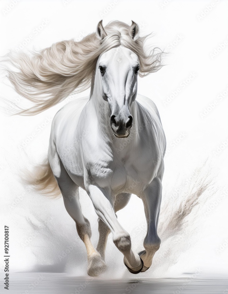 Graceful Power: White Arabian Horses Running Freely Graceful Power: White Arabian Horses Running Freely