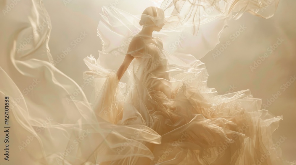 A woman with long, flowing white hair poses in a sheer white dress underwater. The dress billows around her as she looks away from the camera, her expression serene. The background is a soft blur of l A woman with long, flowing white hair poses in a sheer white dress underwater. The dress billows around her as she looks away from the camera, her expression serene. The background is a soft blur of l
