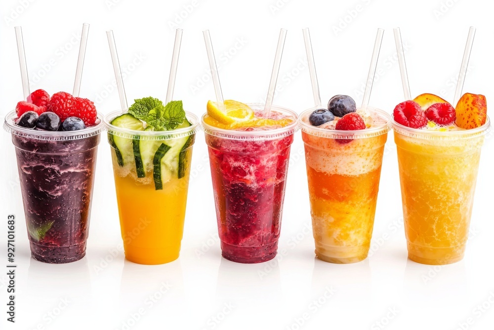 Juices and Floats in Plastic Cup on white background created with Generative AI Juices and Floats in Plastic Cup on white background created with Generative AI