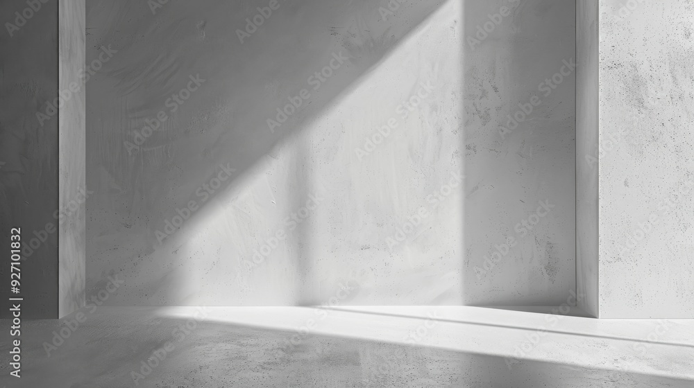 A bright beam of sunlight shines through a large window and casts a long shadow across the floor of a modern concrete room. The walls are smooth and white, with a minimalist aesthetic. A bright beam of sunlight shines through a large window and casts a long shadow across the floor of a modern concrete room. The walls are smooth and white, with a minimalist aesthetic.