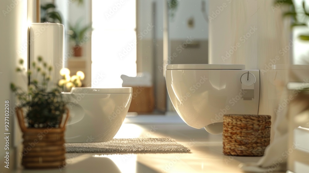 Modern Bathroom Interior Design with a Toilet and Plants Modern Bathroom Interior Design with a Toilet and Plants