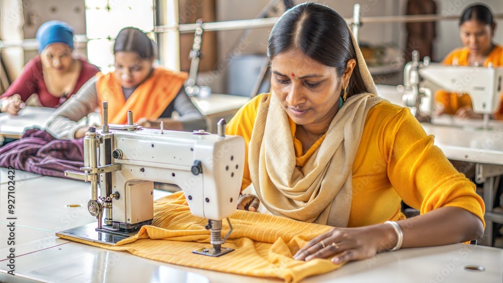 indian woman textile worker using sewing machine indian woman textile worker using sewing machine