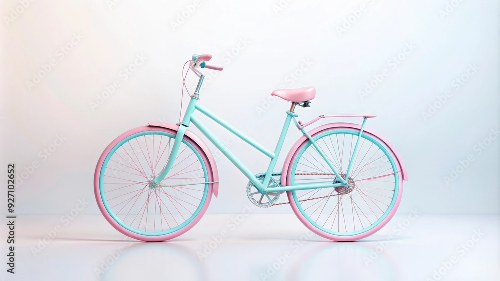 Fototapeta premium Bicycle with combination of pastel pink and light blue colors on white background, bicycle, pastel, pink, light blue