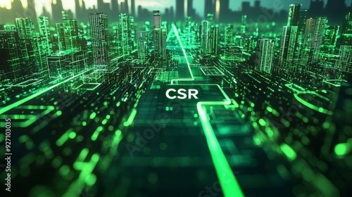 CSR Corporate Social Responsibility Sustainability Innovation A futuristic cityscape powered entirely by renewable energy