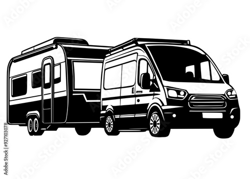 Van towing RV camper caravan , travel vehicle vector illustration
