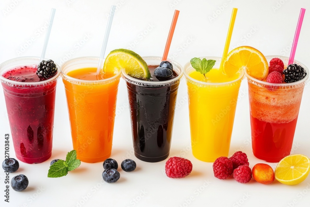 Juices and Floats in Plastic Cup on white background created with Generative AI Juices and Floats in Plastic Cup on white background created with Generative AI