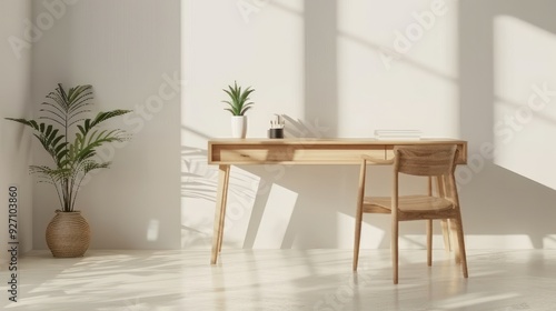 Minimalist Home Office Interior with Sunlight