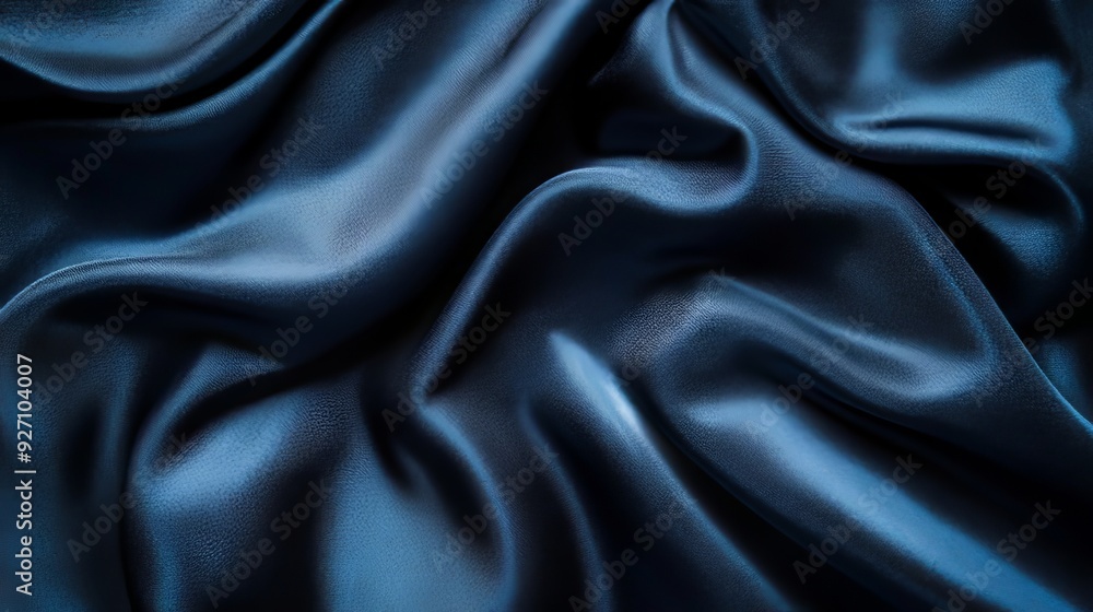 A close up shot of a dark blue satin fabric A close up shot of a dark blue satin fabric