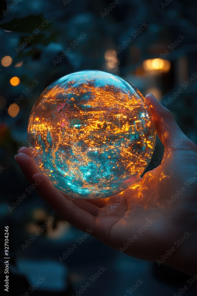 Fototapeta premium Person holding glowing glass ball