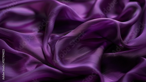 The image shows a close-up view of purple silk fabric draped in soft folds, creating a textured and luxurious visual. The fabric is smooth and shiny, with a subtle sheen that adds depth and dimension.