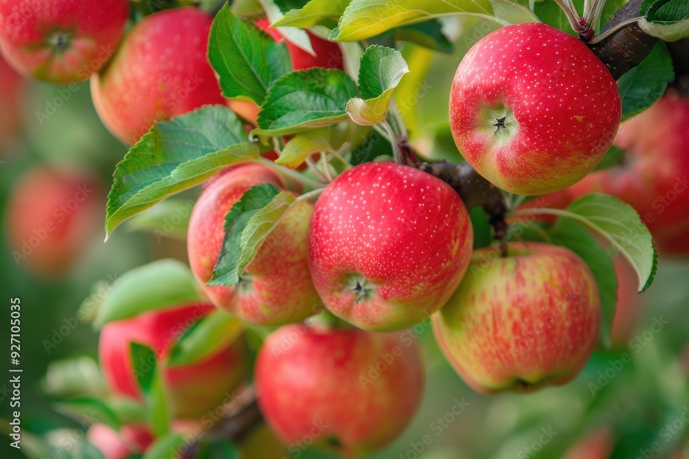 Fresh red apples hanging on a tree, showcasing their vibrant colors and healthy leaves, perfect for nature and food themed projects. Fresh red apples hanging on a tree, showcasing their vibrant colors and healthy leaves, perfect for nature and food themed projects.