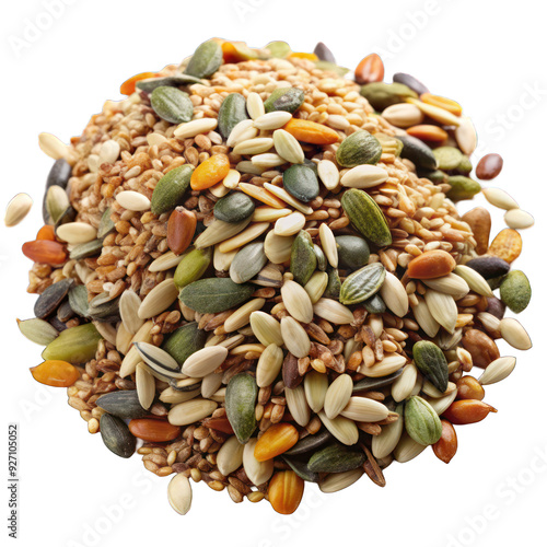 A bowl of mixed nuts and seeds on transparent background