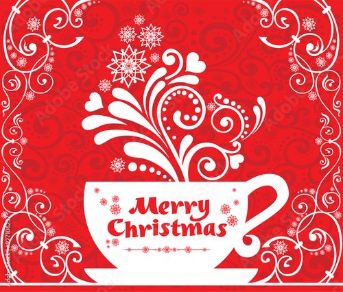 Christmas cup with floral design elements. Menu for restaurant, cafe, bar, tea-house. Vector Illustration 