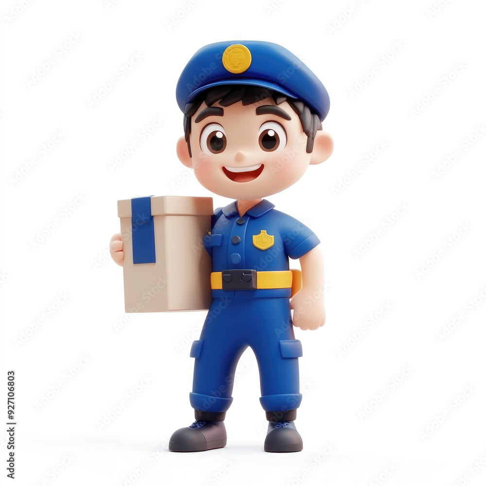 3D cartoon, a male courier uniform. on a solid white background 3D cartoon, a male courier uniform. on a solid white background