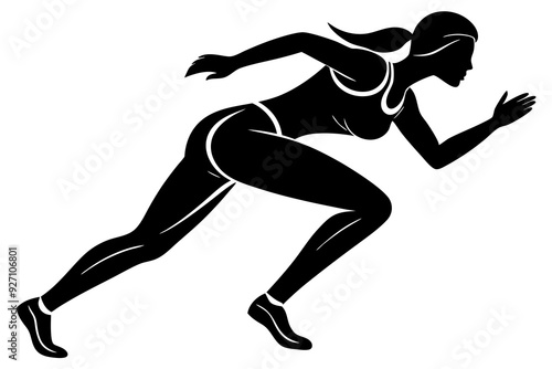 Silhouette of a Woman Running Forward, Athletic Female Runner, Dynamic Running Pose, Vector Illustration, Sports Silhouette